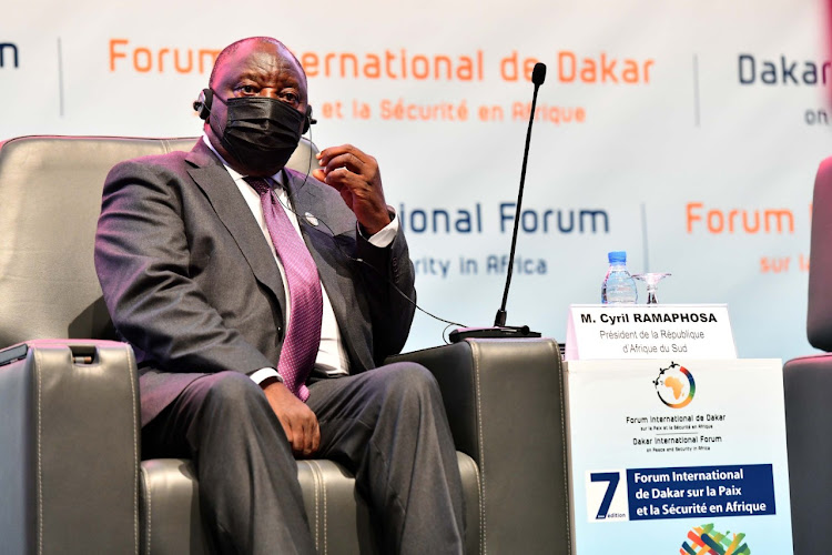 President Cyril Ramaphosa during the Dakar Forum on Peace and Security on Monday.