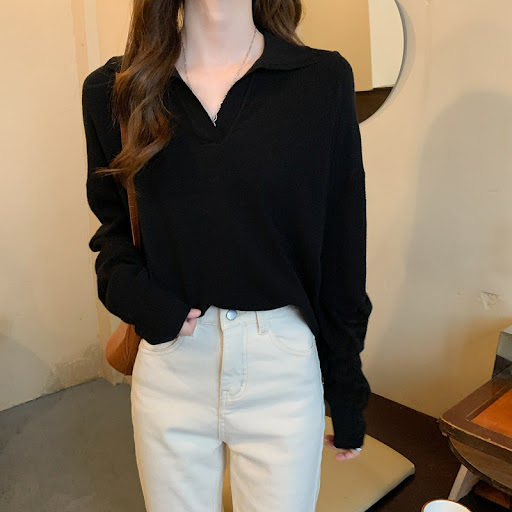Title 4, Polo Collar Long Sleeved Knitted Western Style ...