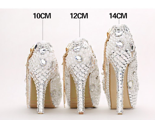 Title 2, High Heel Waterproof Pearl Luxury Crystal Weddi...