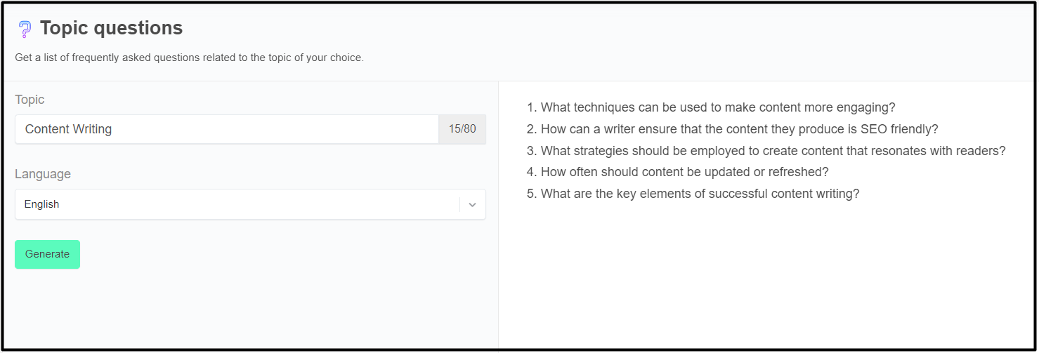 Topic questions for blogs feature in Storychief AI Mode