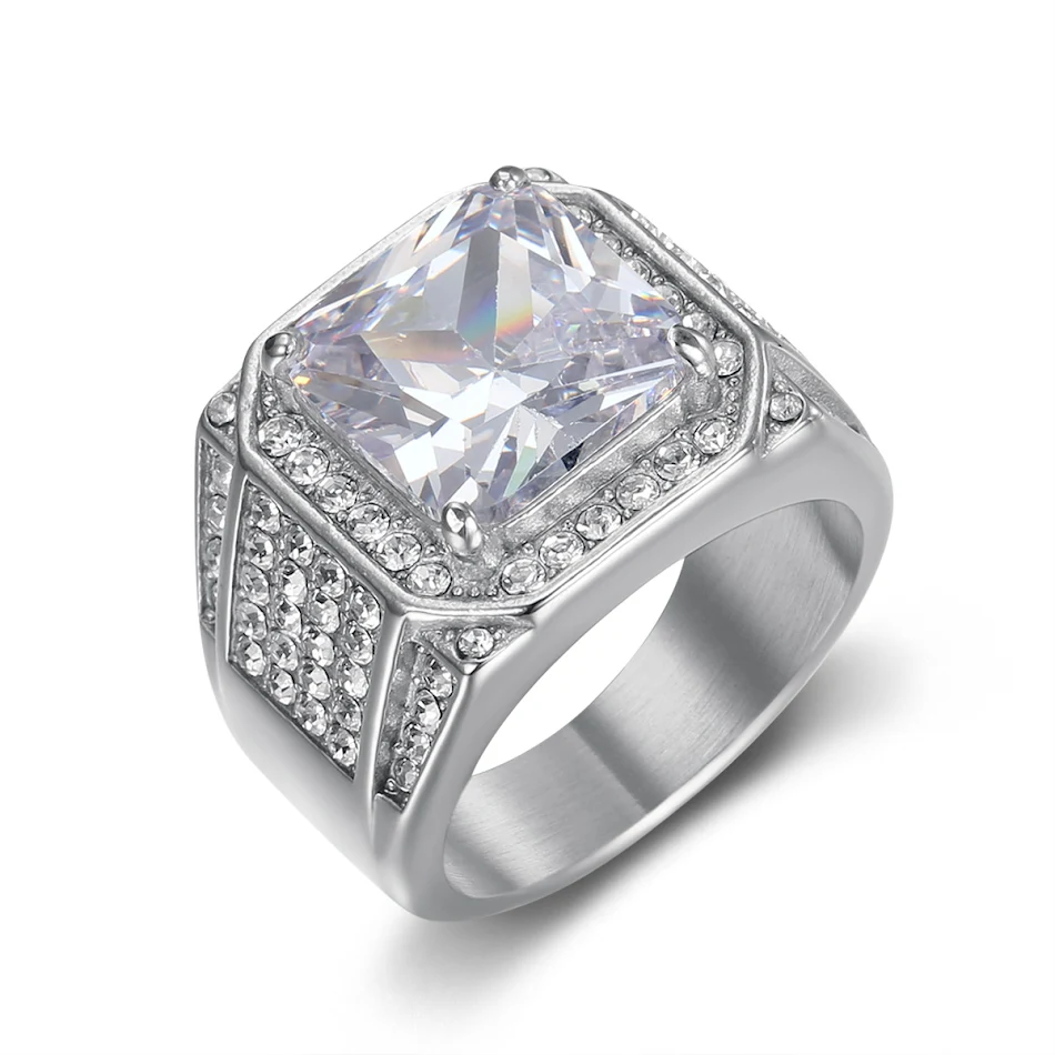 Anillo Hip Hop para Hombre de Acero Inoxidable 316 Chapado en Oro con Diamantes y Zirconita 3A de Lujo