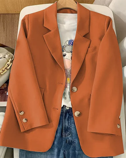 Elegant Orange Blazer Mujer 2023 Long Sleeve Jacket Women... - 0