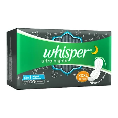 Whisper Sanitary Pads - Xxxl Wings, Ultra Nights - 10 pcs