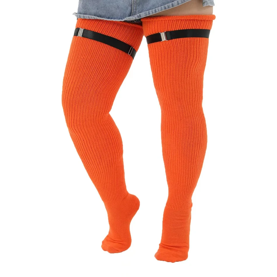 Meias Longas de Lã Grossa Antiderrapantes até o Joelho com Fivela, Conforto e Segurança para o Inverno, Design Moderno.
