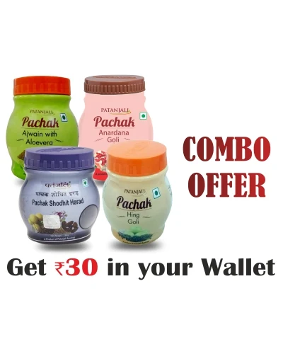 Patanjali Digestive Health Combo - Pachak Anardana 100 Gm+Pachak Hing Goli 100 Gm+Pachak Shodhit Harad 100 Gm+ Pachak Ajwain With Aloevera 100Gm - Rs 30 Off - 400 gm