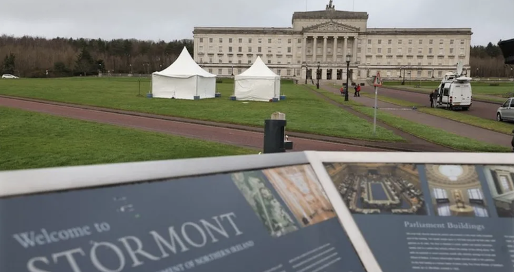 Media at Parliament Buildings in Belfast where the Northern Ireland Assembly will meet on Saturday