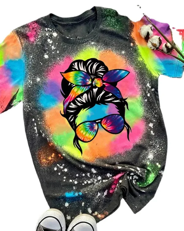Jersey suelto estampado Casual cuello redondo manga corta calle Hipster camiseta