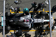 Lewis Hamilton of Great Britain driving the (44) Mercedes AMG Petronas F1 Team Mercedes W11 makes a pitstop during day two of F1 Winter Testing at Circuit de Barcelona-Catalunya on February 20, 2020 in Barcelona, Spain.