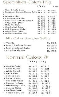 Dream Cakes menu 1