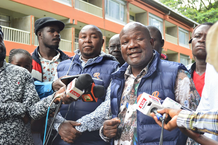 Odm gubernatorial candidate Fernandez Barasa addressing the press at a hotel In Kakamega on Thursday, August 18. /CALISTUS LUCHETU