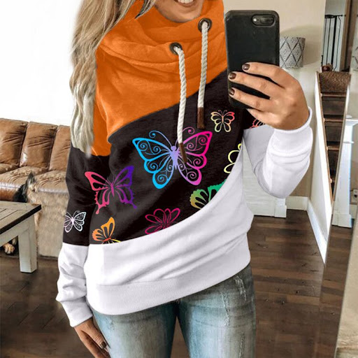 Title 4, Butterfly print hooded scarf collar fashion swe...