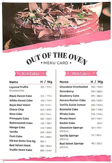 Out Of The Oven menu 