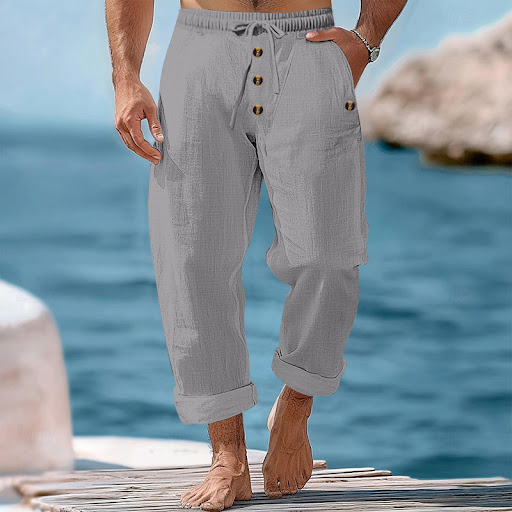 Title 30, Pantalones de playa americanos sólidos de lino ...