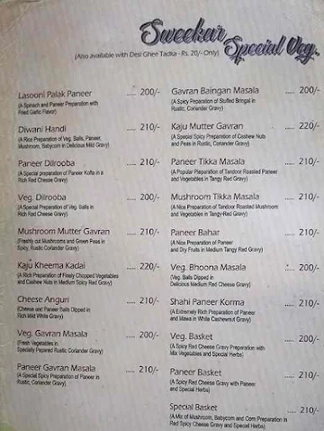 Sweekar Veg Restaurant menu 