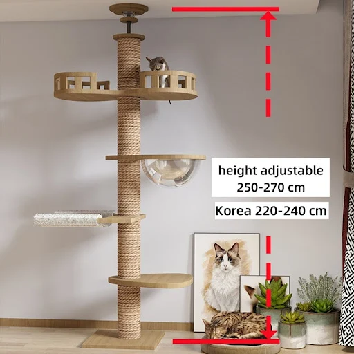 Highly Customizable Wooden Cat Tree Tower With Sisal Rope Scratching Posts Multiple Platforms for Climbing,Plush Hammock