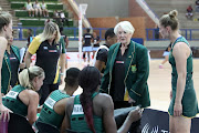 Norma Plummer, head coach of the Spar Proteas speaks to her team before their game against Botswana during day 2 of the Netball Diamond Challenge at the Ngoaka Ramatlhodi Indoor Sports Centre on November 28, 2018 in Polokwane, South Africa. 