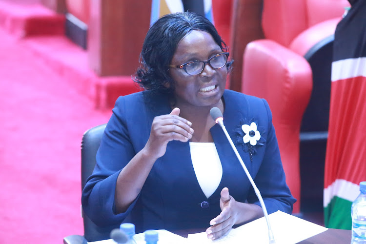 The Kitui Health and Sanitation executive nominee Ruth Koki during vetting on Friday, December 16, 2022.