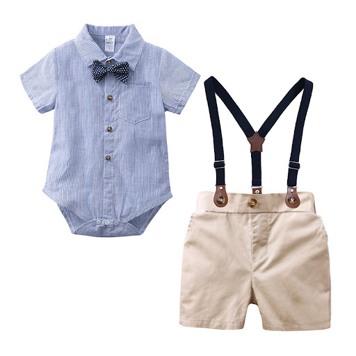 Title 7, Three-piece baby romper, bib and bow tie set, p...
