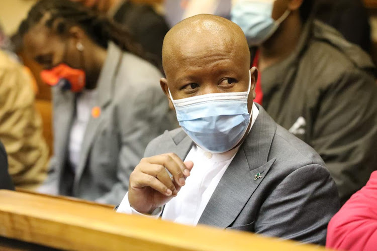 EFF leader Julius Malema at the Randburg magistrate's court .