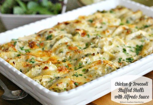 Click Here for Recipe: Chicken And Broccoli Stuffed Shells With Alfredo Sauce