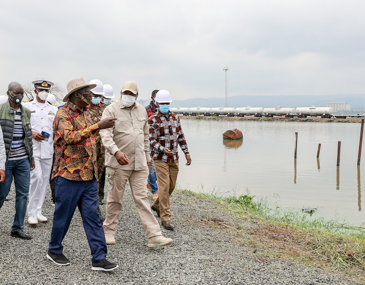 President Uhuru Kenyatta accompanied by former Prime Minister Raila Odinga when he inspected several projects in Kisumu County on January 10, 2021.