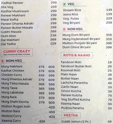 Pet Pooja menu 