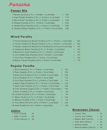 Mumma's Paratha menu 