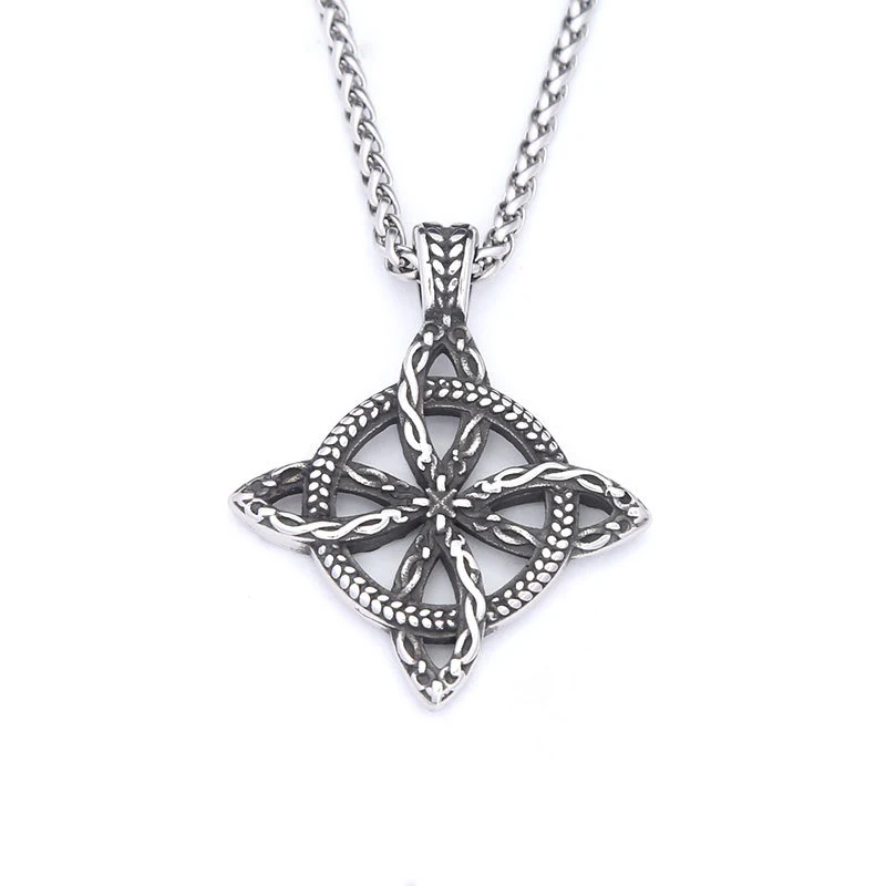 Colar com pingente de nó eterno em aço inoxidável, representando união duradoura. Joia elegante e resistente para uso diário.