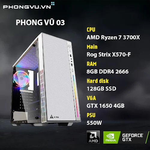 Máy tính để bàn/PC Phong Vũ 03 (AMD Ryzen 7 3700X/8GB/128GB SSD/Free DOS) - Hàng trưng bày