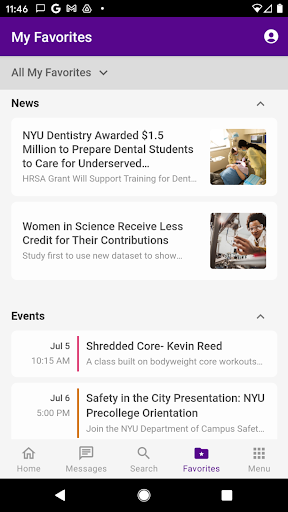 Screenshot NYU Mobile