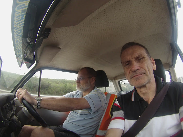 Geoff Biermann (left) and Terence Tracey (right) on the road.