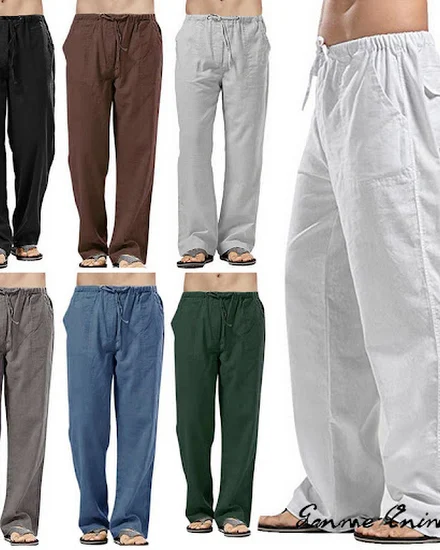 Fashion Mens Linen Wide Pants Korean Trousers Oversize Sp... - 0