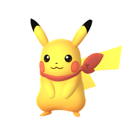 Pikachu usando um cachecol inspirado em Shaymin