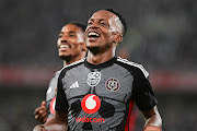 Patrick Maswanganyi of Orlando Pirates celebrates scoring during the Nedbank Cup quarterfinal match against AmaZulu at Moses Mabhida Stadium on April 13 2024 in Durban.