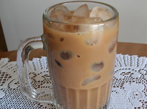 A delicious chocolate iced coffee, with out the whipped topping.