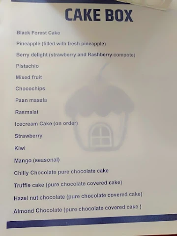 The Cake Box menu 