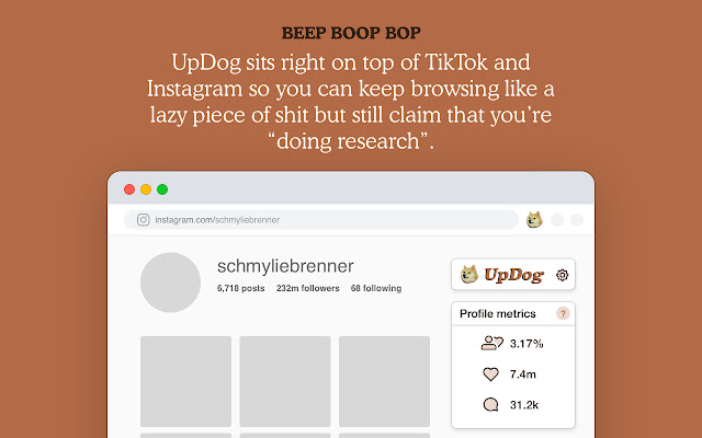 UpDog TikTok & Instagram Engagement Analytics chrome extension