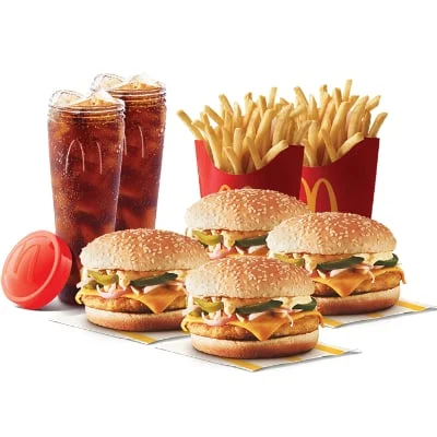 4 Grilled Chicken & Cheese Burger + 2 Fries (M) + 2 Coke