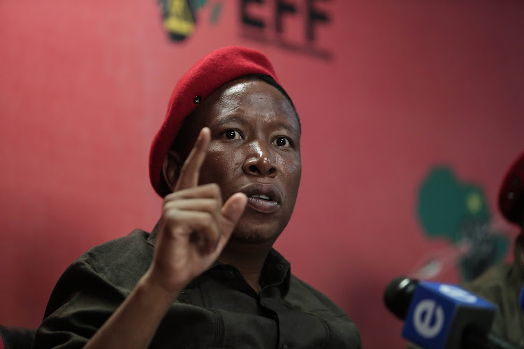 EFF leader Julius Malema talks to members of the media, 28 August 2018, at their offices in Braamfontein.