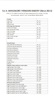 S.L.V Bangalore Iyengar Bakery menu 2