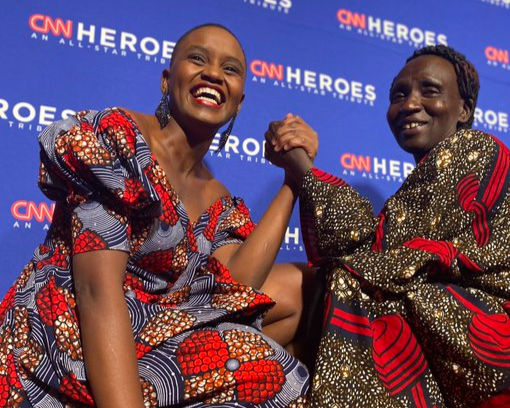 Nelly Cheboi with her mother in New York.