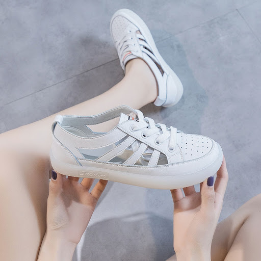 Title 3, Womens Large Size Leather Toe Hollow White Sho...