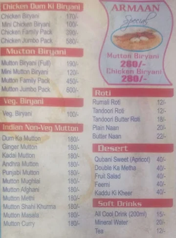 Hotel Armaan menu 