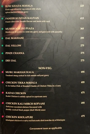 Zouk menu 