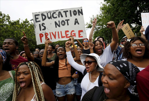 South African student protesters make their feelings clear: education is a right and should be free. File photo.