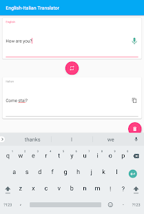 Snímek obrazovky italsko-anglického překladače