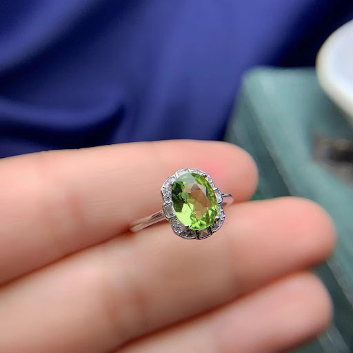 Title 2, Natural Olivine Set 925 Silver Inlaid Rings Pen...