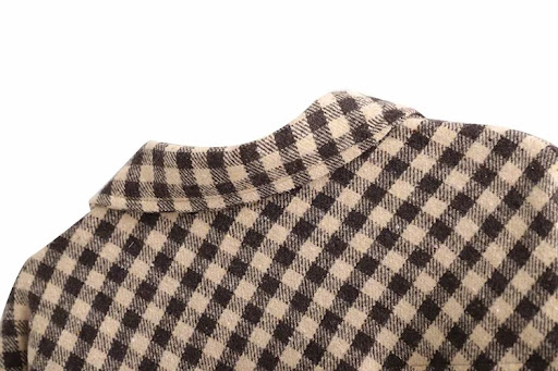Title 5, Coffee Color Plaid Loose Mid Length Shirt Jacke...
