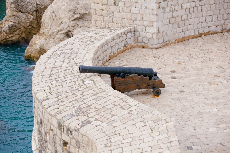 A cannon on one of Dubrovnik's ancient walls once defended the city. 