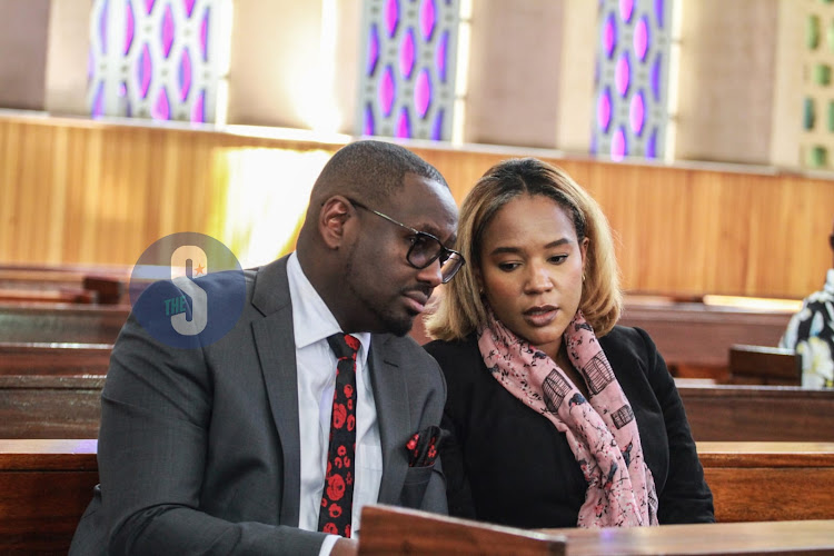 Nation Media Group's Dan Mwangi and Olive Burrows at Journalist Rita Tinina's requim mass at Holy Family Basillica, Nairobi on March 25,2024